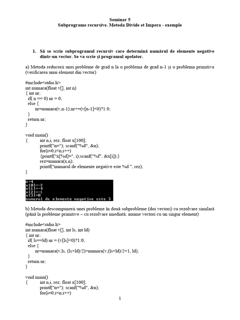 Subprograme Recursive. Divide Et Impera | PDF