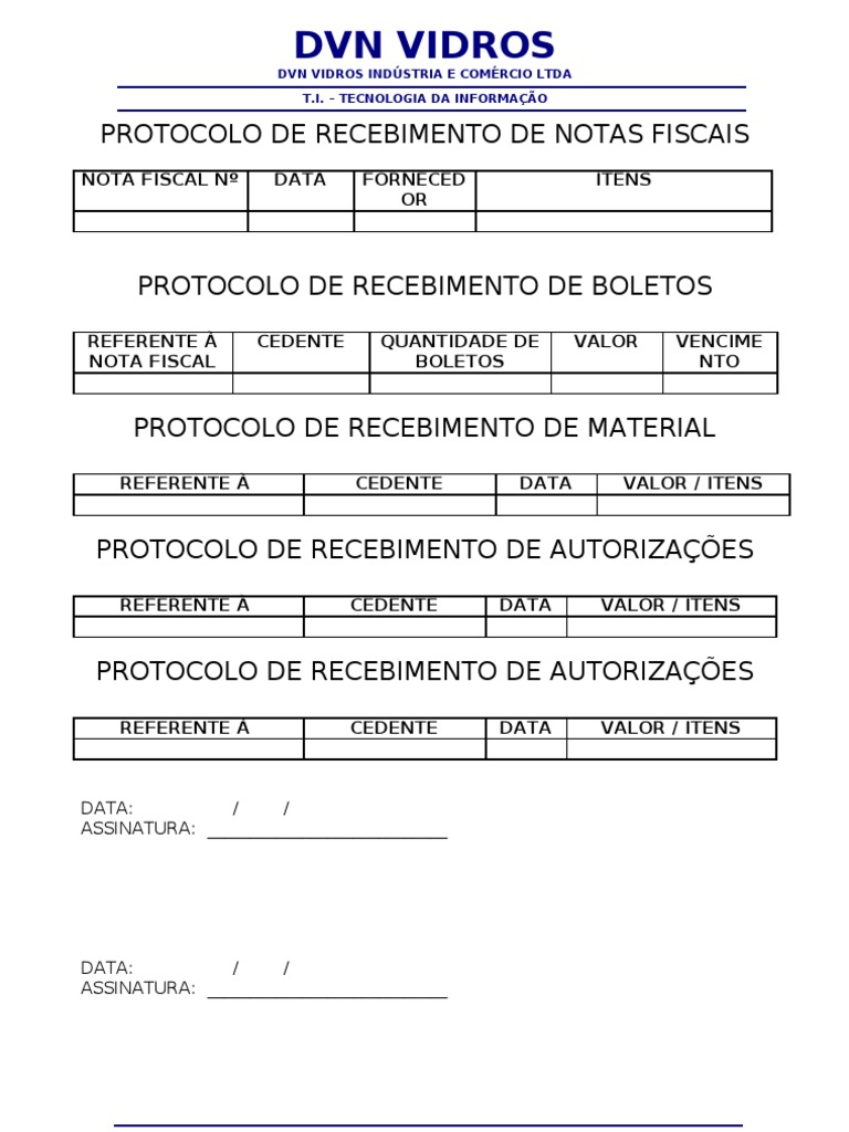 Protocolos de Recebimento