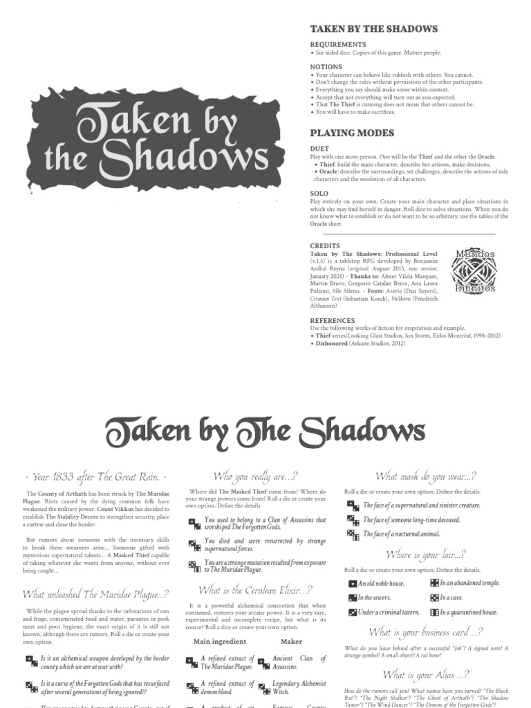 Tabletop RPG: Taken by the Shadows | PDF