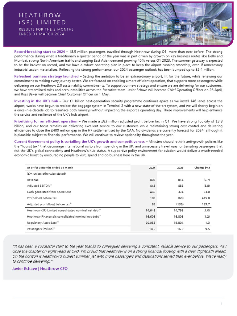 Heathrow (SP) Limited Q1 2024 Results Press Release | PDF | Taxes ...