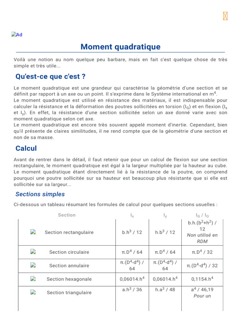 Calcul du Moment Quadratique en RDM PDF Résistance des matériaux — free download