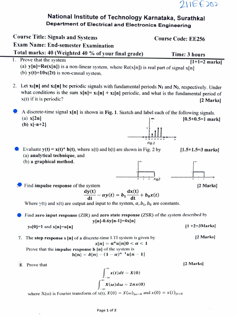 End-Semester Exam: Signals and Systems | PDF | Computer Engineering ...