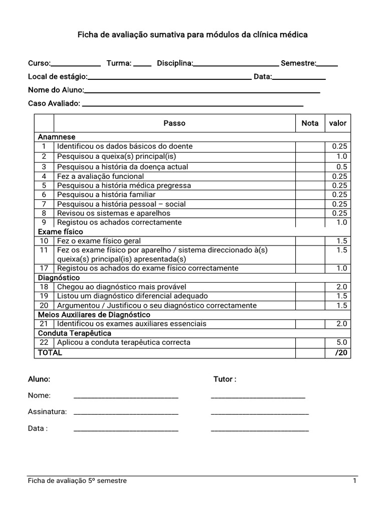 Avaliação Clínica 5º Semestre | PDF | Ciências da Saúde | Sistema de saúde