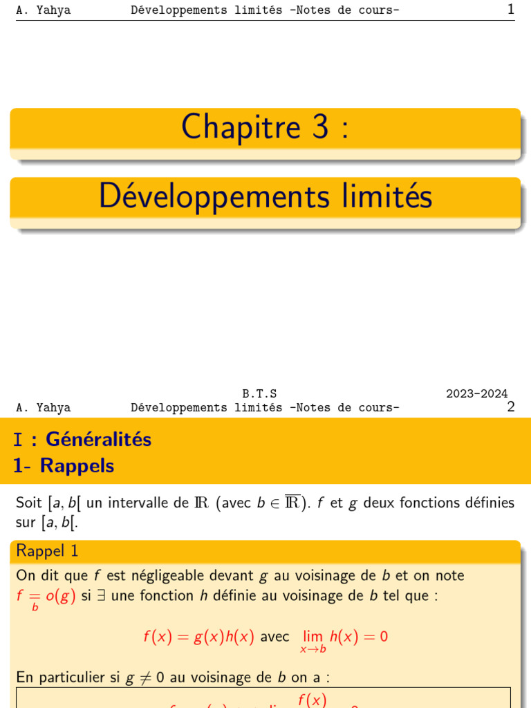 Cours sur le développement limité | PDF | Fonction (Mathématiques ...