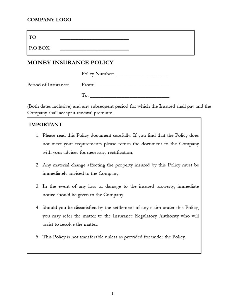 Money Insurance Policy Overview | PDF | Insurance | Indemnity