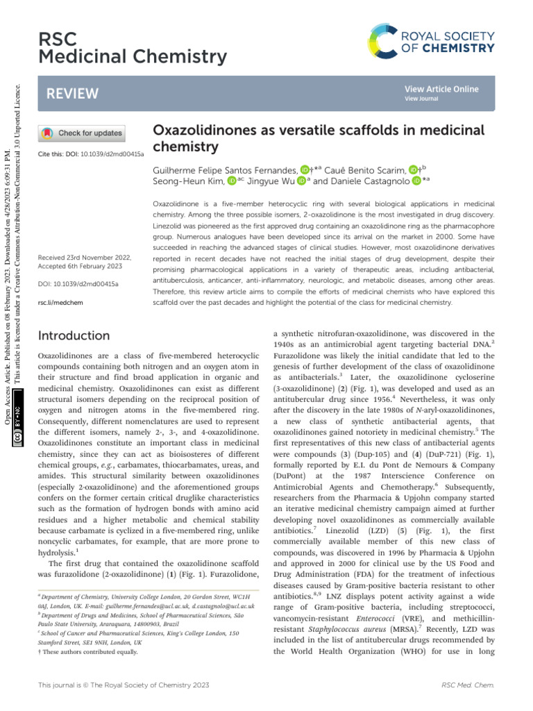 Oxazolidinones in Medicinal Chemistry | PDF | Antimicrobial Resistance ...