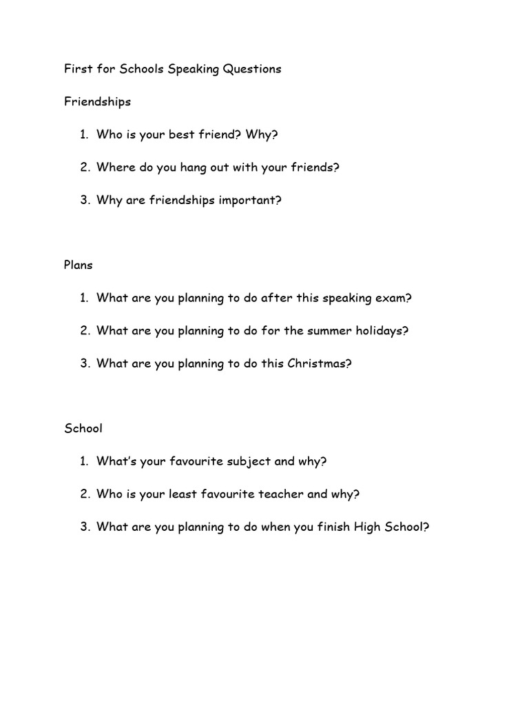 First For Schools Speaking Questions | PDF