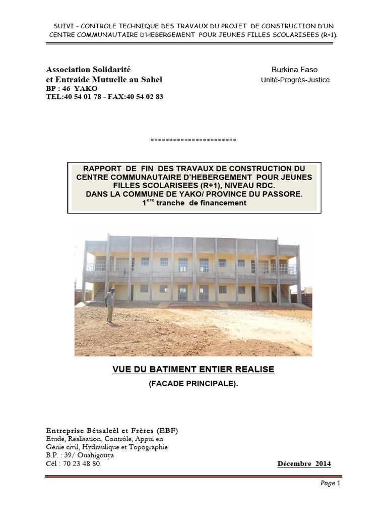 Rapport de contrôle technique RDC Yako | PDF