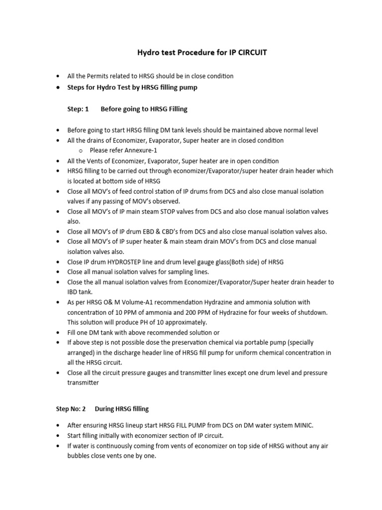 Hydro Test Procedure For IP Circuit | Download Free PDF | Mechanical ...