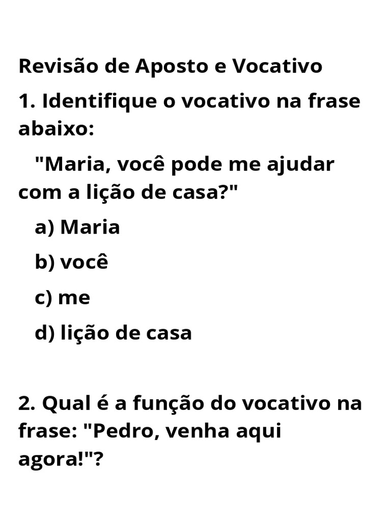 Diferenças entre Aposto e Vocativo | PDF