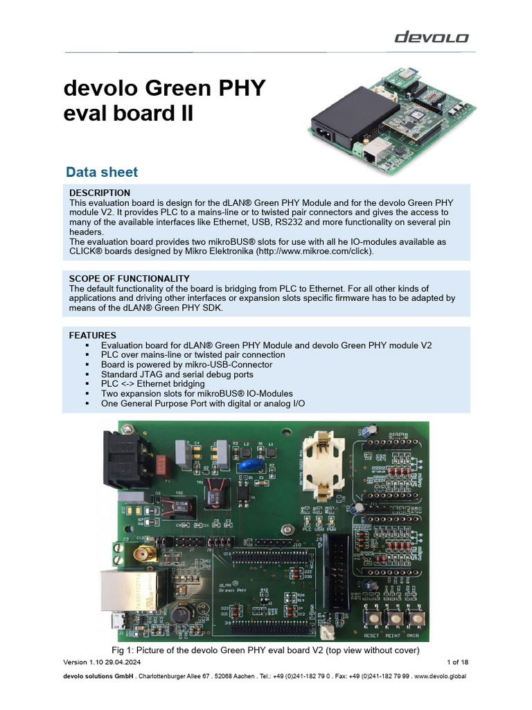 Devolo GreenPHY evalboardII Datasheets EN PDF Analog To Digital