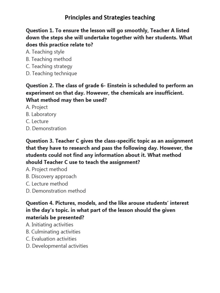 Teaching Principles and Strategies Quiz | PDF | Learning | Teachers