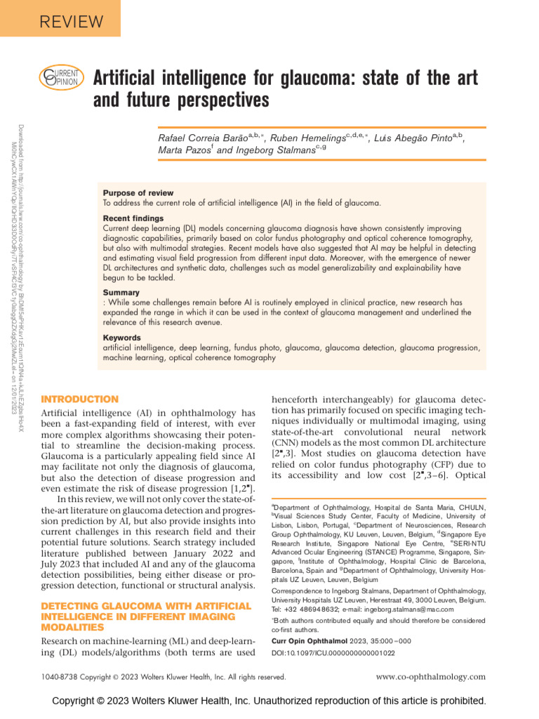Artificial Intelligence For Glaucoma: State of The Art | PDF ...