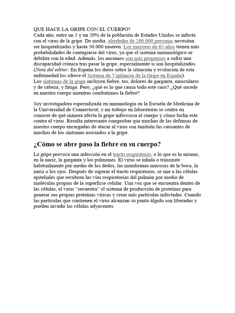 Que Hace La Gripe Con El Cuerpo Pdf Influenza Sistema Inmune