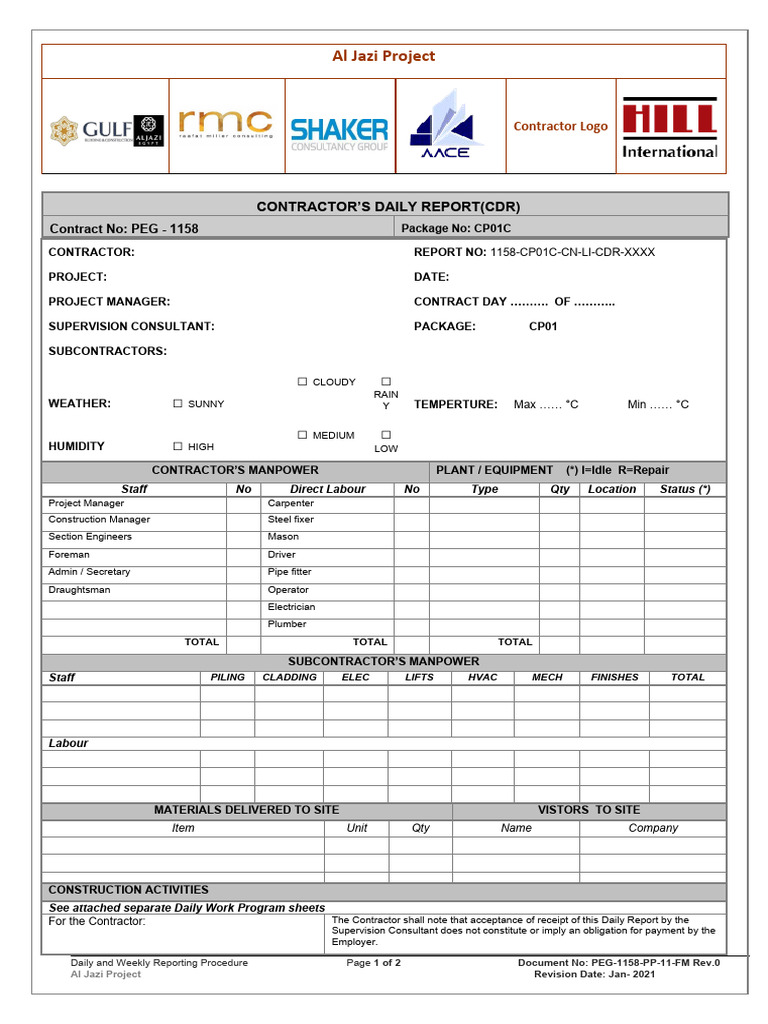 Al Jazi Project Daily Report Template | PDF | Real Estate