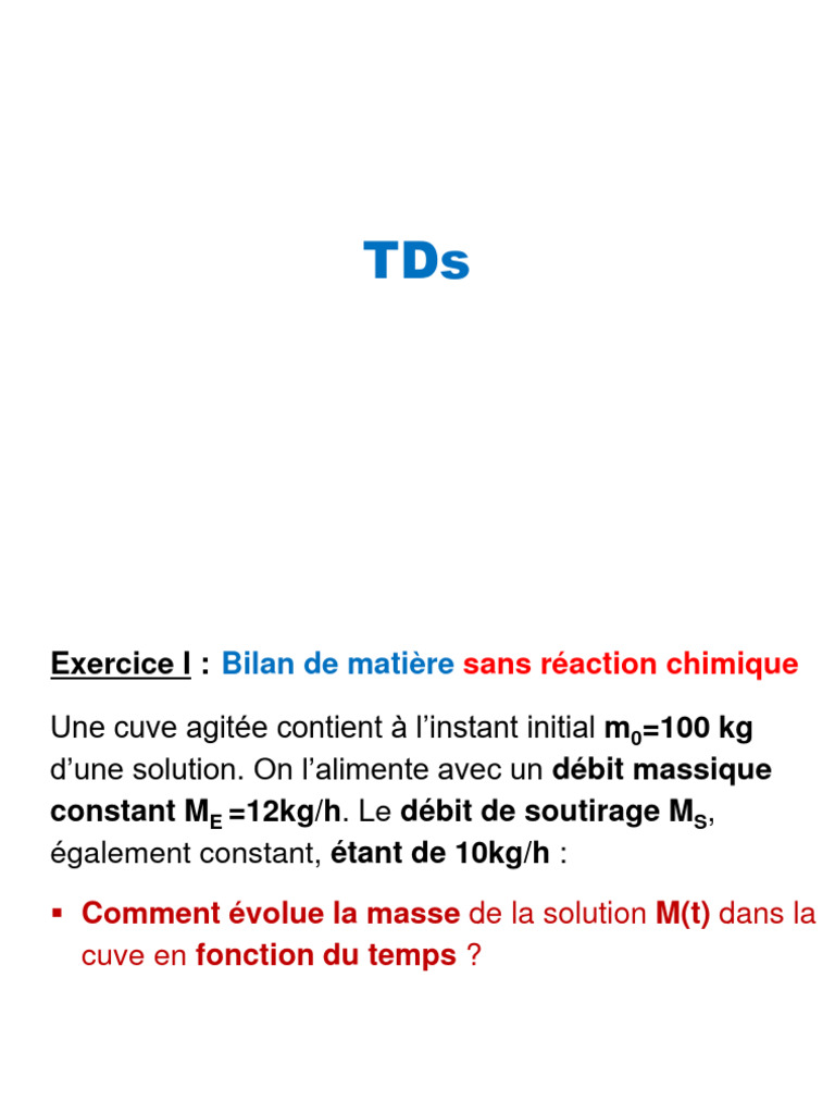 Bilan de matière en chimie | PDF | Réacteur (chimie) | Chimie