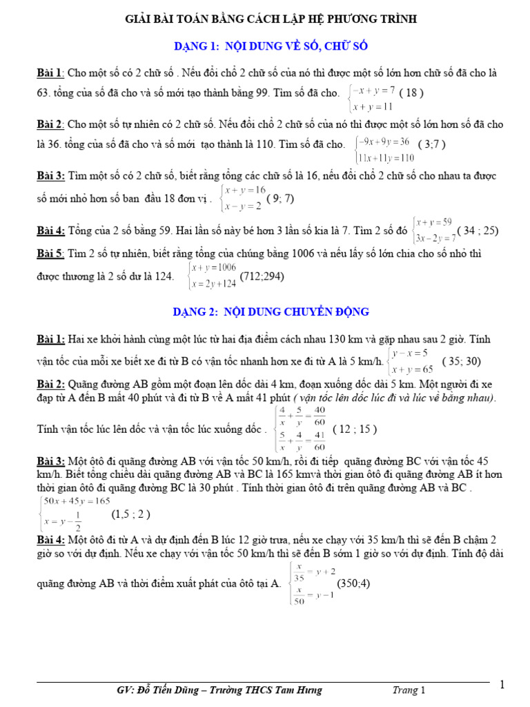Bai Tap Giai Bai Toan Bang Cach Lap He Phuong Trinh Lop 9 Co Dap An | PDF