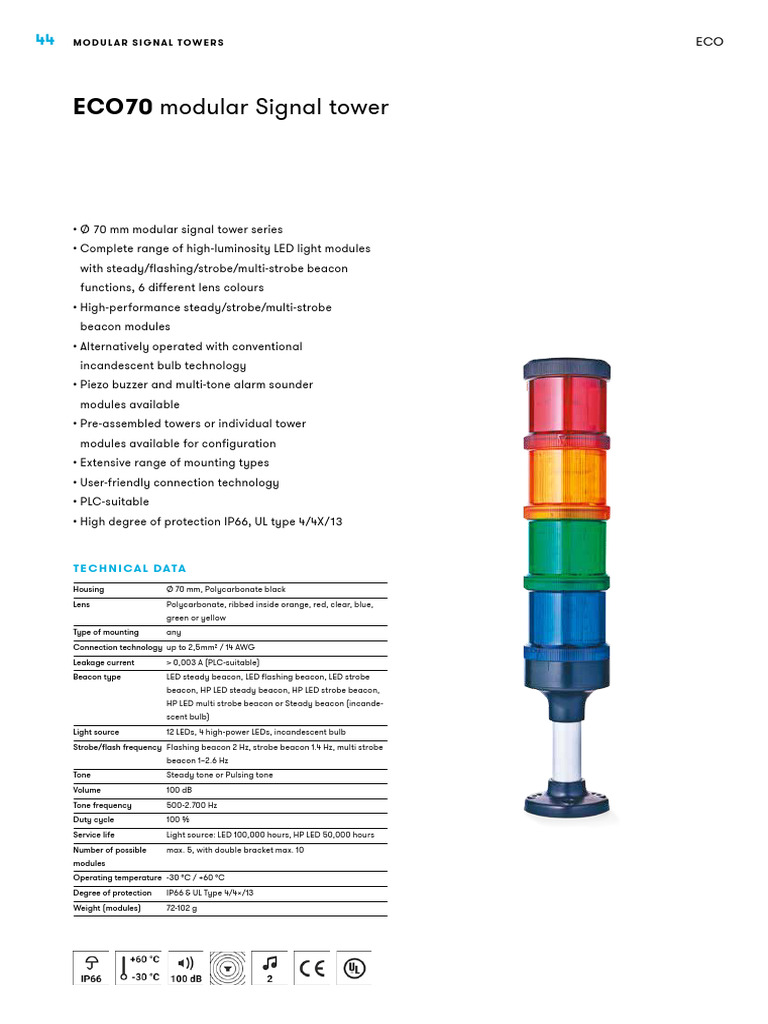 ECO70 Modular Signal Tower Overview | PDF | Light Emitting Diode ...