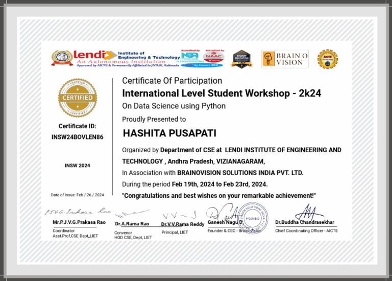 International Student Workshop 2024 On Data Science Using Python by ...