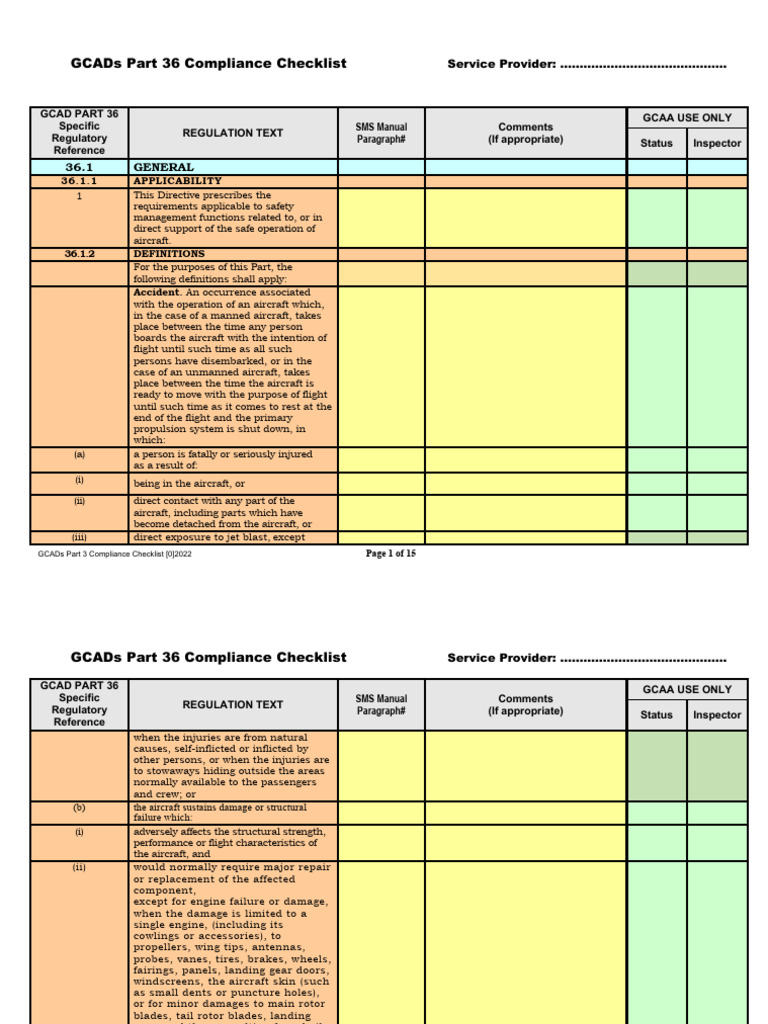 GCADs Part 36 Compliance Checklist | PDF | Safety | Regulatory Compliance