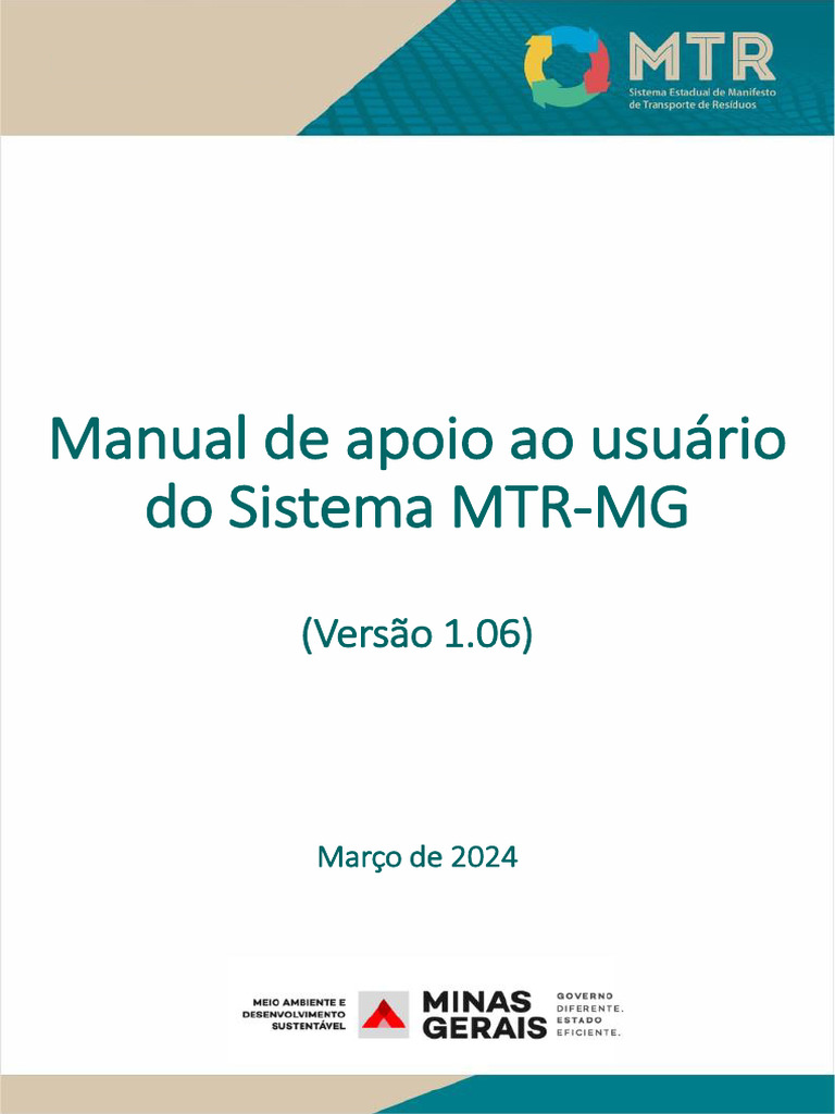Manual do Sistema MTR-MG: Guia Completo | PDF | Desperdício | Senha