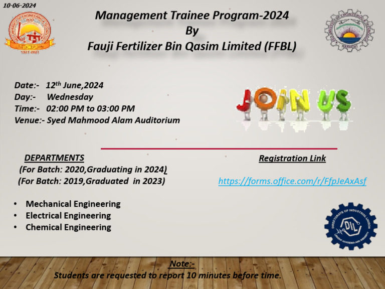 Management Trainee Program2024 by Fauji Fertilizer Bin Qasim Limited