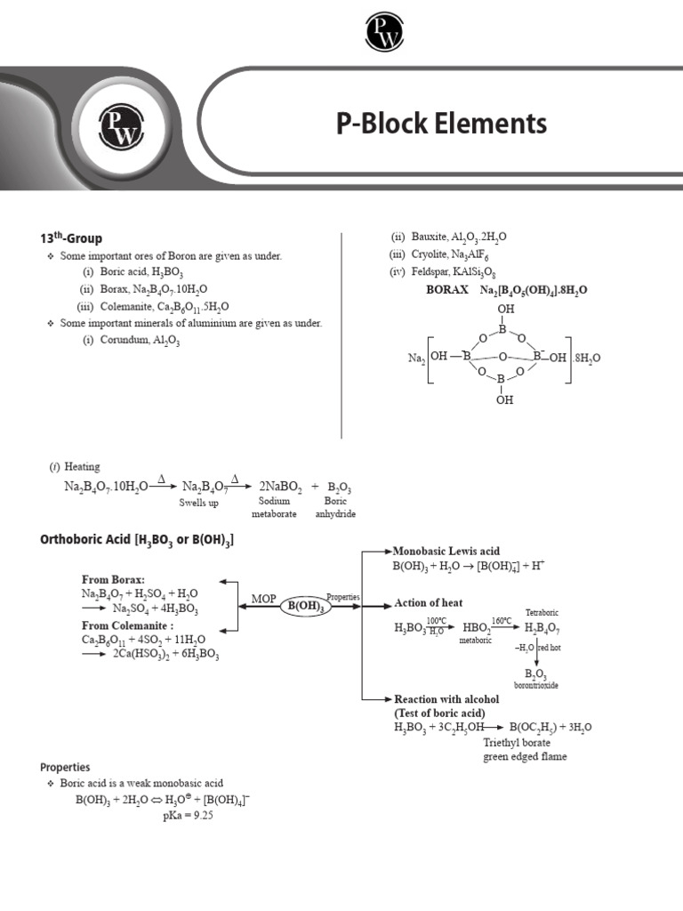 P Block Elements Short Notes PDF Lead Physical Chemistry