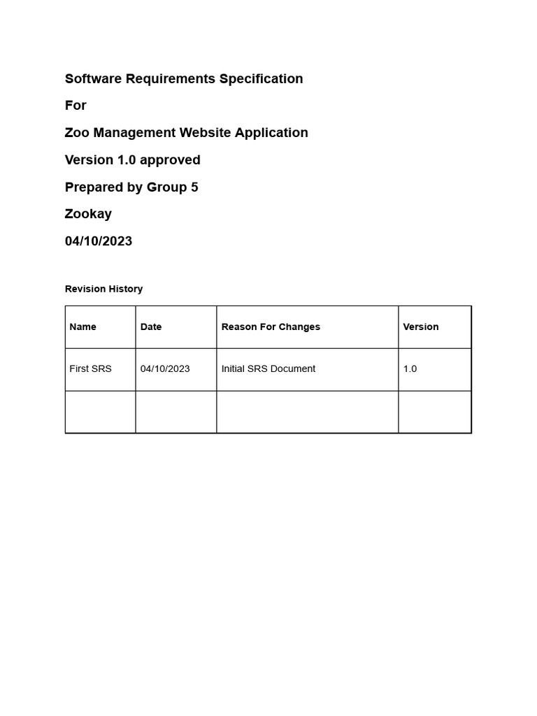 Zoo Management System SRS | PDF | Databases | World Wide Web