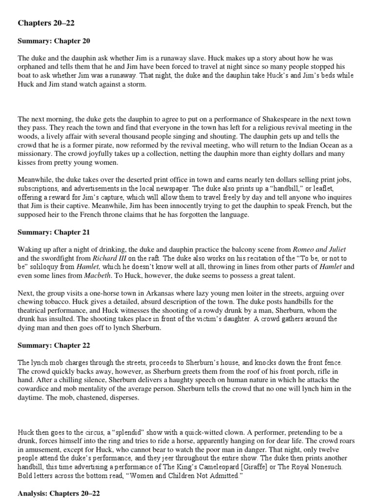 Chapters 20 22 | PDF | Huckleberry Finn | Adventures Of Huckleberry Finn