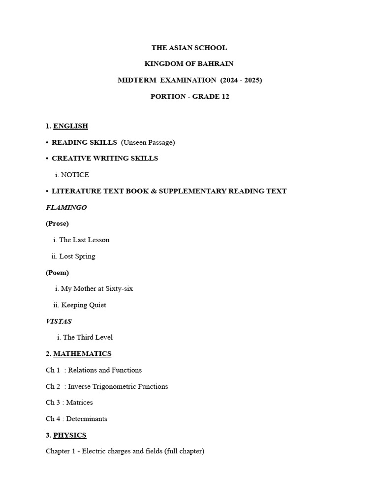 Grade 12 Midterm Exam Portion 2024-25 | PDF | Sphere | Determinant