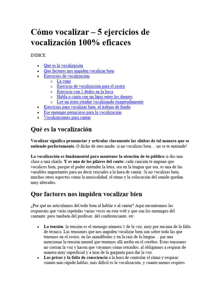 5 Ejercicios Eficaces para Vocalizar | PDF | Canto