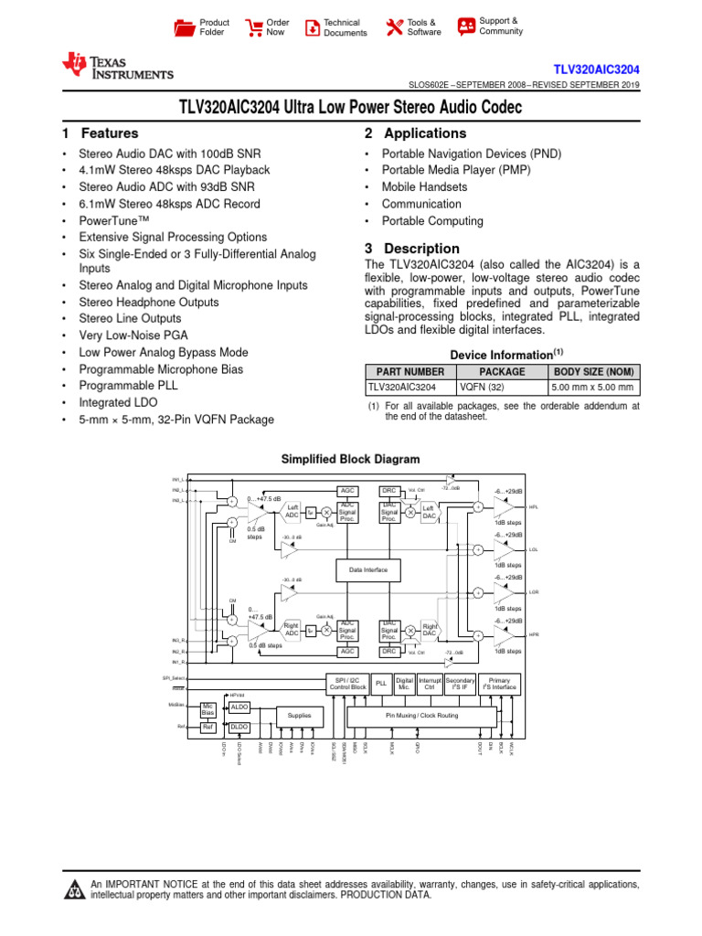 Tlv320aic3204 Pages 1 | PDF | Microphone | Analog To Digital Converter