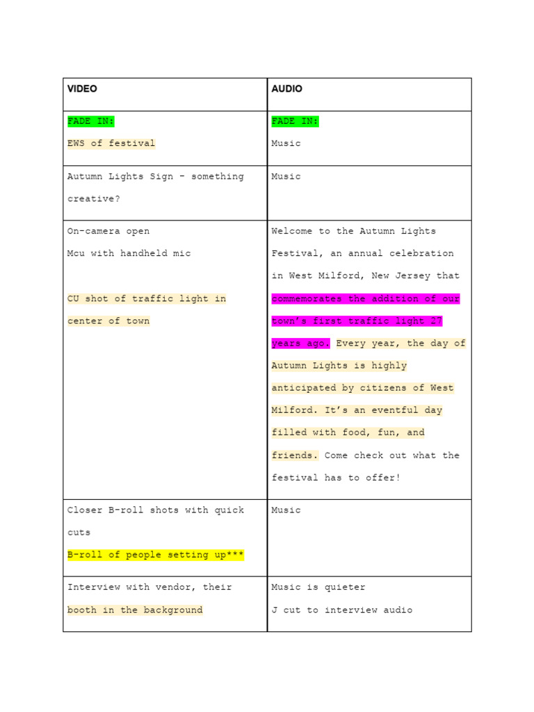 Film Fest Doc Script - Autumn Lights | PDF