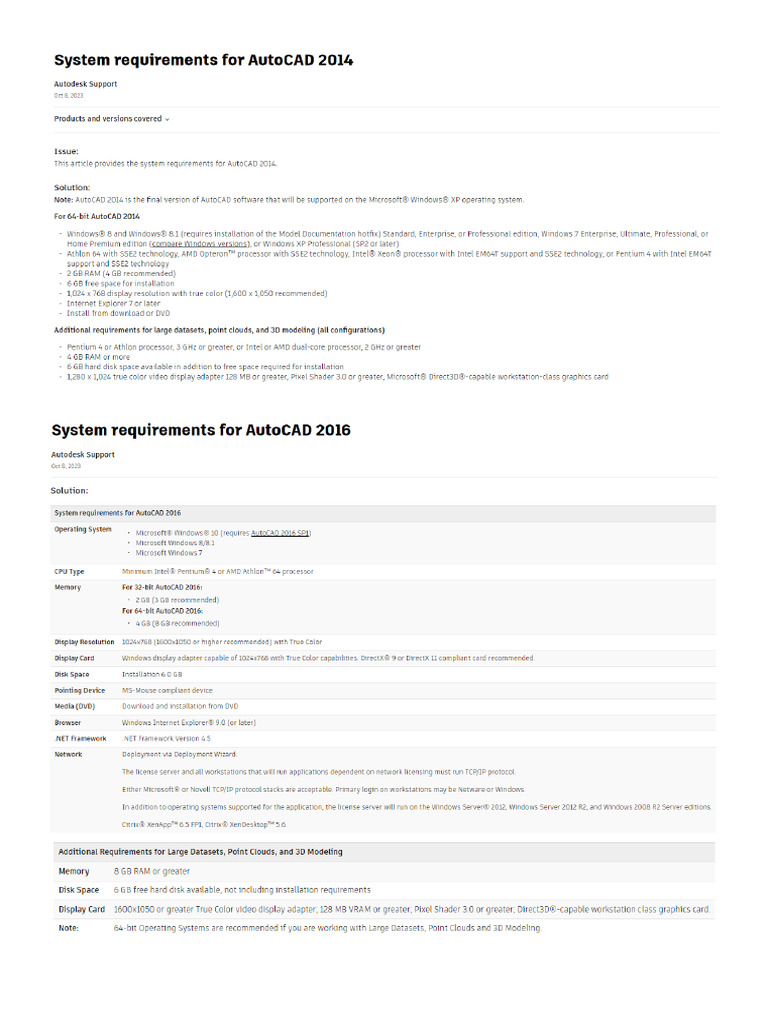 Autocad 2014 2016 computer minimum requirements pdf