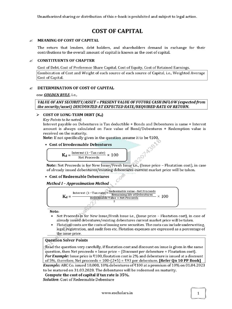 Cost of Capital Concepts | PDF