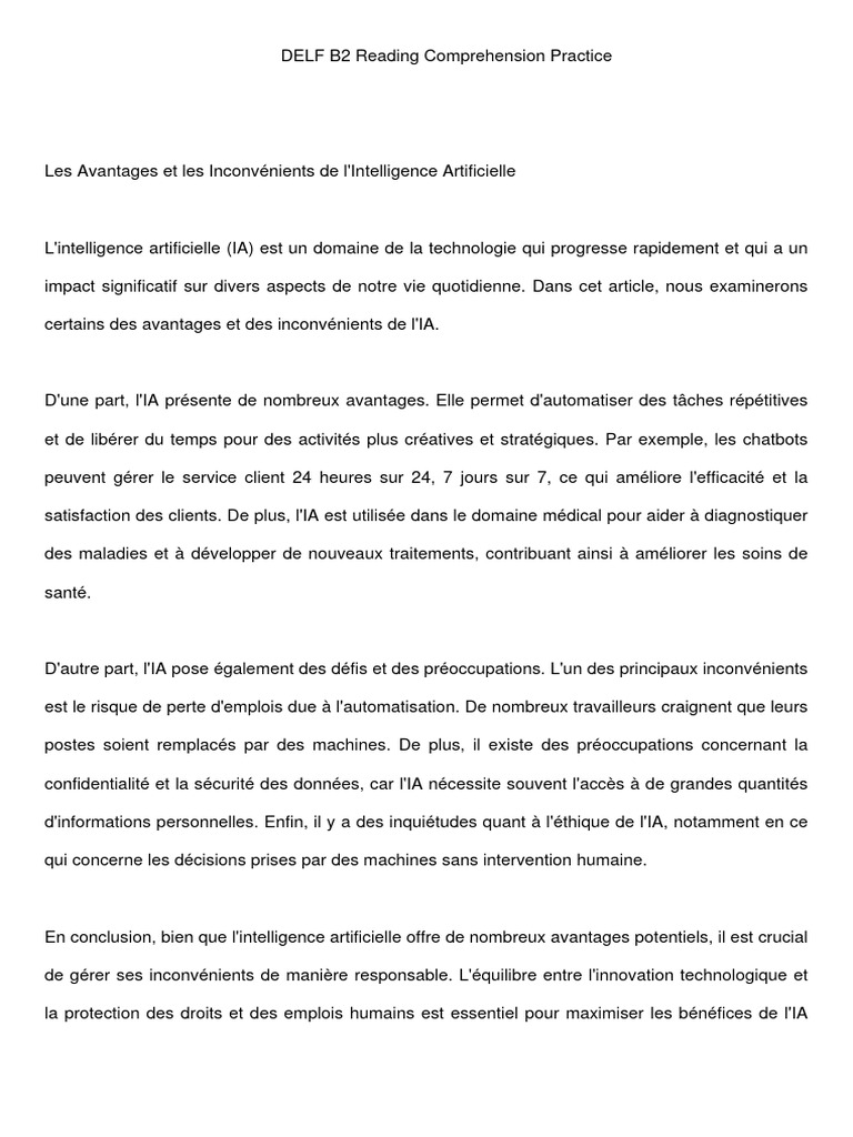 Avantages et Inconvénients de l'IA | PDF | Intelligence artificielle ...