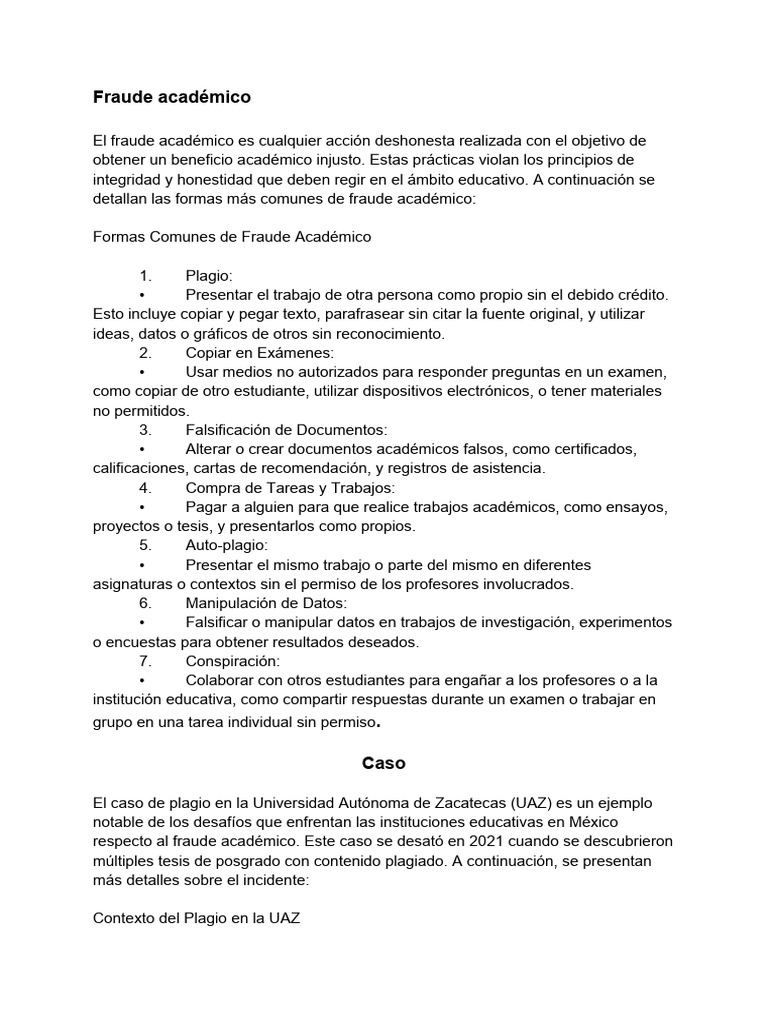 Fraude Académico y Plagio en UAZ | PDF | Deshonestidad academica | Plagio