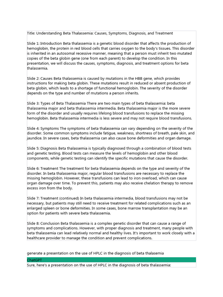 Bete Thalassemia PDF High Performance Liquid Chromatography