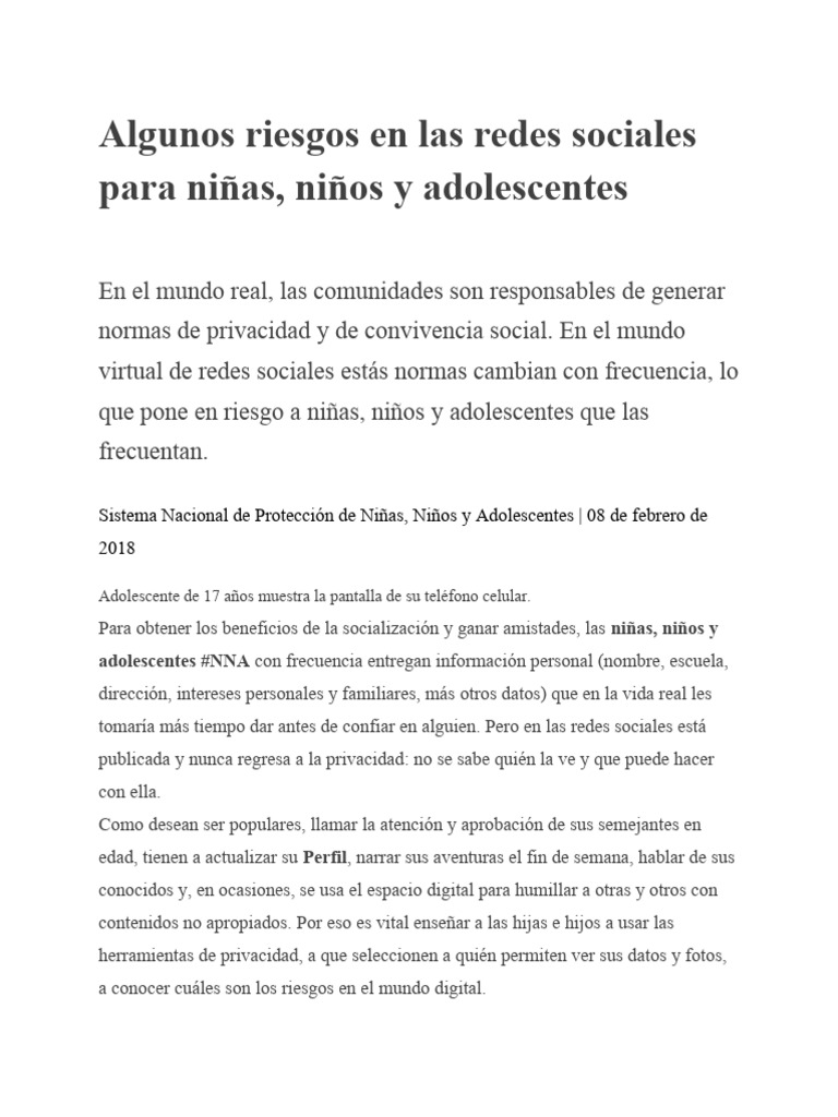 Riesgos en Las Redes Sociales para Niños | PDF | Servicio de redes ...