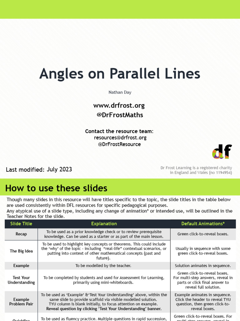 Angles On Parallel Lines: @drfrostmaths | PDF | Triangle | Angle