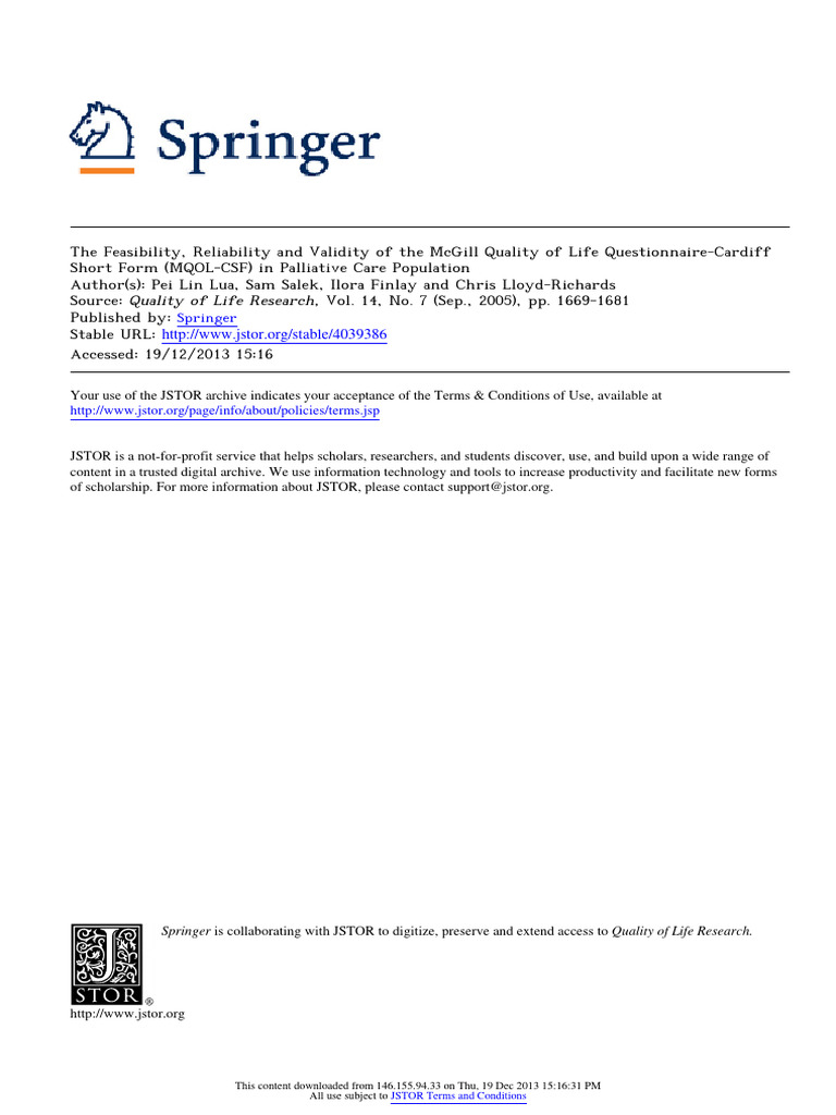 MQOL-CSF Validity in Palliative Care | PDF | Health Care | Psychology