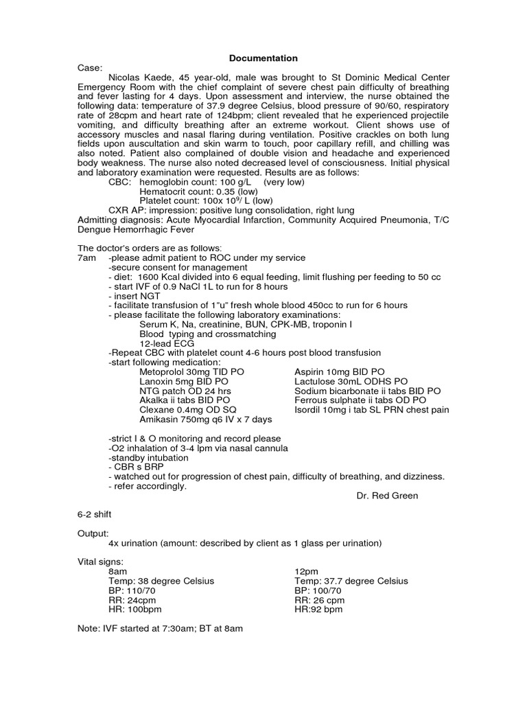 Sample Case Documentation | PDF | Blood | Breathing