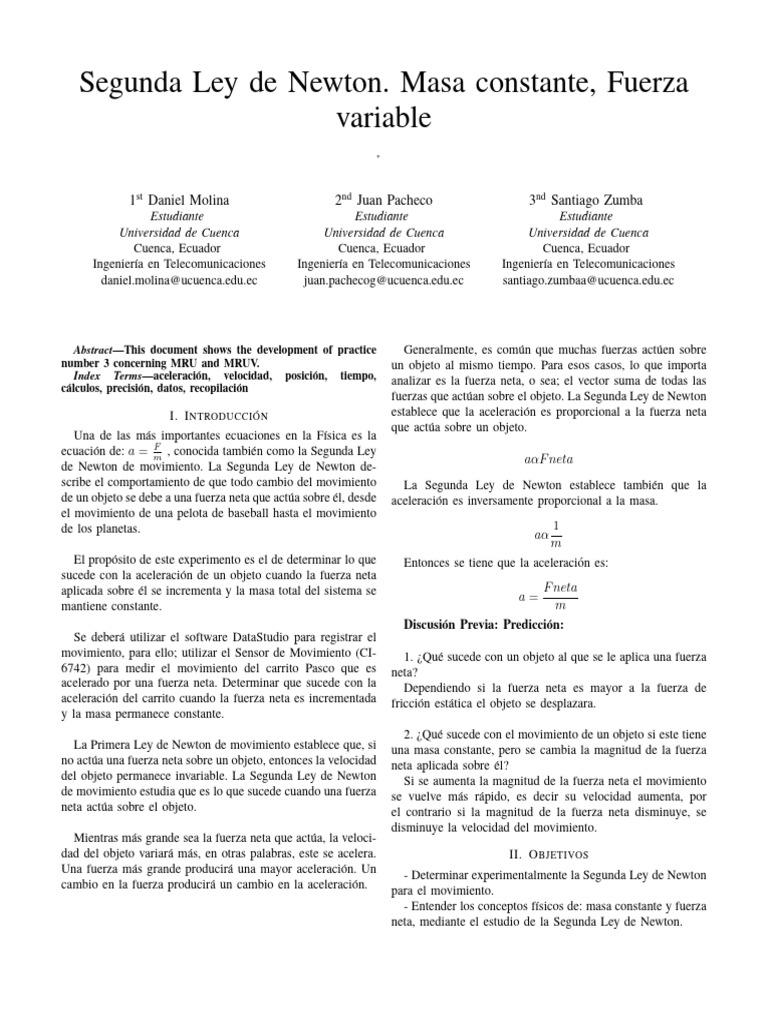 Practica 6 Segunda Ley de Newton Masa Constante Fuerza Variable (2 ...