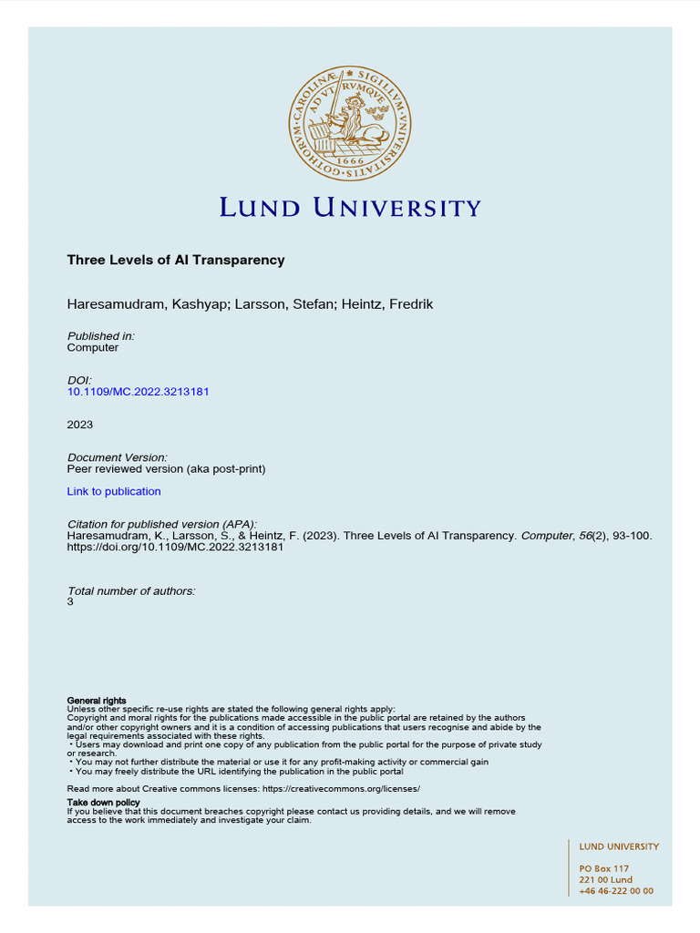 Three Levels of AI Transparency Accepted Version PDF Artificial Intelligence Intelligence