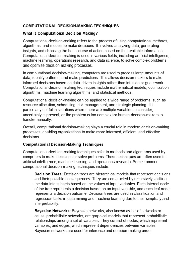 Techniques in Computational Decision-Making | PDF | Bayesian Network ...