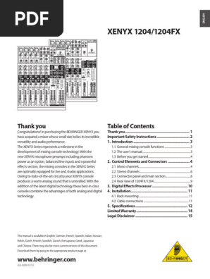 XENYX 1204/1204FX User Manual | PDF | Equalization (Audio