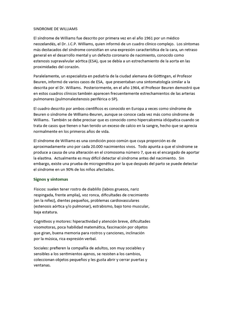 Sindrome de williams pdf especialidades medicas medicina clinica