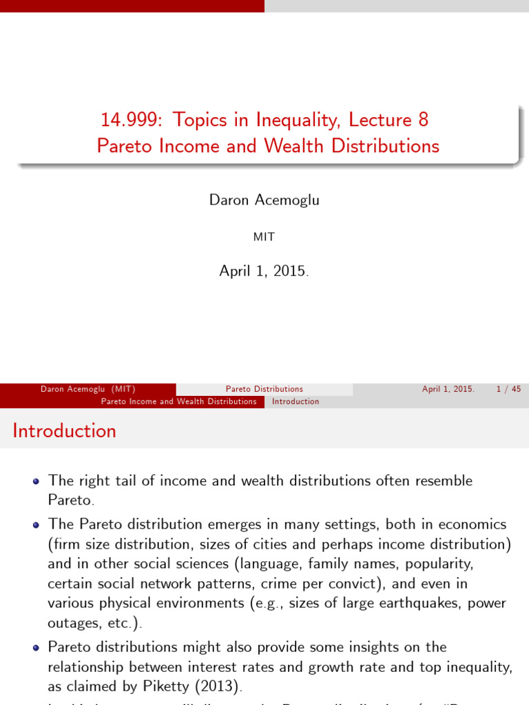 Lecture 8 - Pareto Income and Wealth Distributuions | PDF | Economic ...