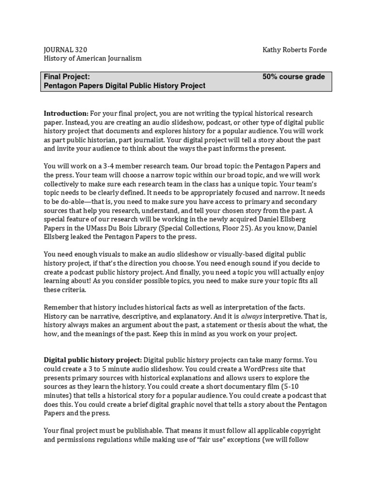 Pentagon Papers Final Project Assignment | PDF | Primary Sources | Citation