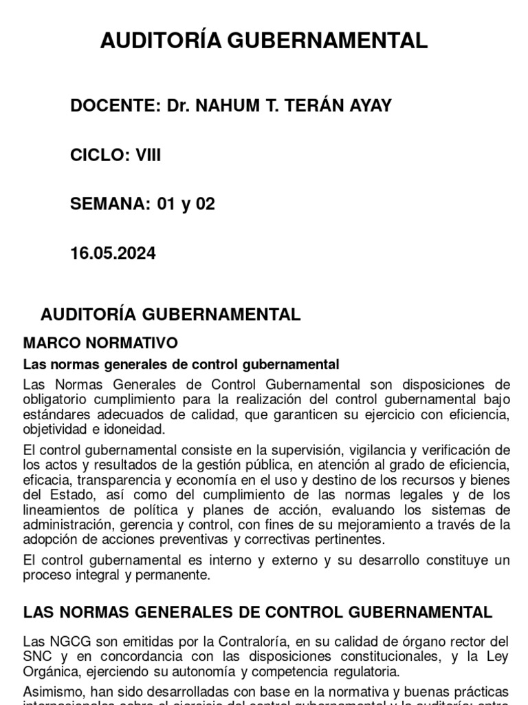 Normas de Control Gubernamental | PDF | Calidad (comercial) | Auditoría